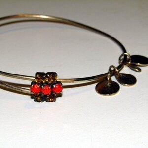Alex & Ani Rare Vintage Bracelet Amber Crystals Corral Stones Gold Copper Color
